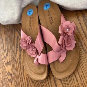 A.Giannetti Pink Flower Wedge Sandals!